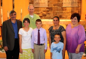 Submitted St. Helen School eighth-grader Nathan Lewandowski is the winner of the Felicia Miraglia Almstead Award for being hard-working and determined and for doing his best in the classroom and as an athlete. From left are John Miraglia, Theresa and Ed Lewandowski, Nathan, Maria Flauto, Flauto’s kindergarten son Dominic and Janice Fram. 
