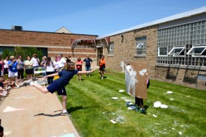 Submitted St. Mary School sixth-grader Madelyn Zemba shows great form while throwing a pie at her teacher, Jenny Rodriguez, all in good fun in order to raise money for sixth-grade camp in the fall.