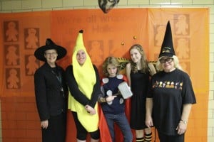 Submitted St. Helen School recently held its Halloween party. Dressed for the occasion are (l to r) Sr. Margaret, principal; eighth-graders Hannah Taylor, Isabelle Brent and Sidney McInnerney; and Sr. Sandy, assistant principal.