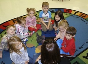 Submitted St. Helen School 4-year-old preschoolers Mia Hart, Sal Hoenigman, Maddy Formanski, Emma Risk, Bryan Kutcha, Britten Logan, Maddy Olderman and Caleb Neill listen closely to a great story read by Mrs. Megan Zaumeyer.