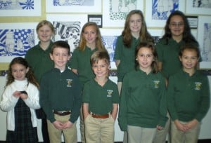 Submitted St. Helen School Students of the Month for December are (l to r) front row: kindergartner Mykaela Cox, second-grader Luke Nedved, first-grader Peter Murray, third-grader Maria Kimball, fourth-grader Margaret Ruggeri; and back row: fifth-grader Sarah Robinson, sixth-grader Allie Barcikoski, eighth-grader Sidney McInnerney and seventh-grader Sarah Flauto.