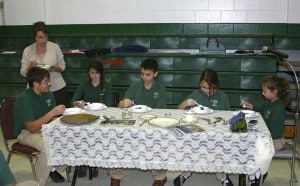 Submitted Catherine Holloway, from Etiquette Consulting Services, recently came to St. Helen School to teach the children table manners. Demonstrating for the school are eighth-graders (l to r) Mason Mulacek and Ashley Rulison, seventh-grader Garrett Sah, fifth-grader Mallory Sah and fourth-grader Margaret Ruggeri.