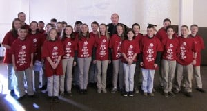 Submitted St. Helen School sixth-graders recently graduated from the D.A.R.E. program with their D.A.R.E. officer, Deputy Lundstrom. Each student was given a T-shirt with the D.A.R.E. slogan, “Keep Calm and Keep it Real.”
