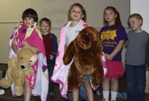 Submitted Mrs. Wollenberg’s kindergarten class recently performed its spring play “We Did It,” which centered on a Bible verse from Matthew 25:40. From left are: Erin Blasko, Johnny Jensen, Karleigh Fuhry, Madison Mathies and Casey McInnerney.