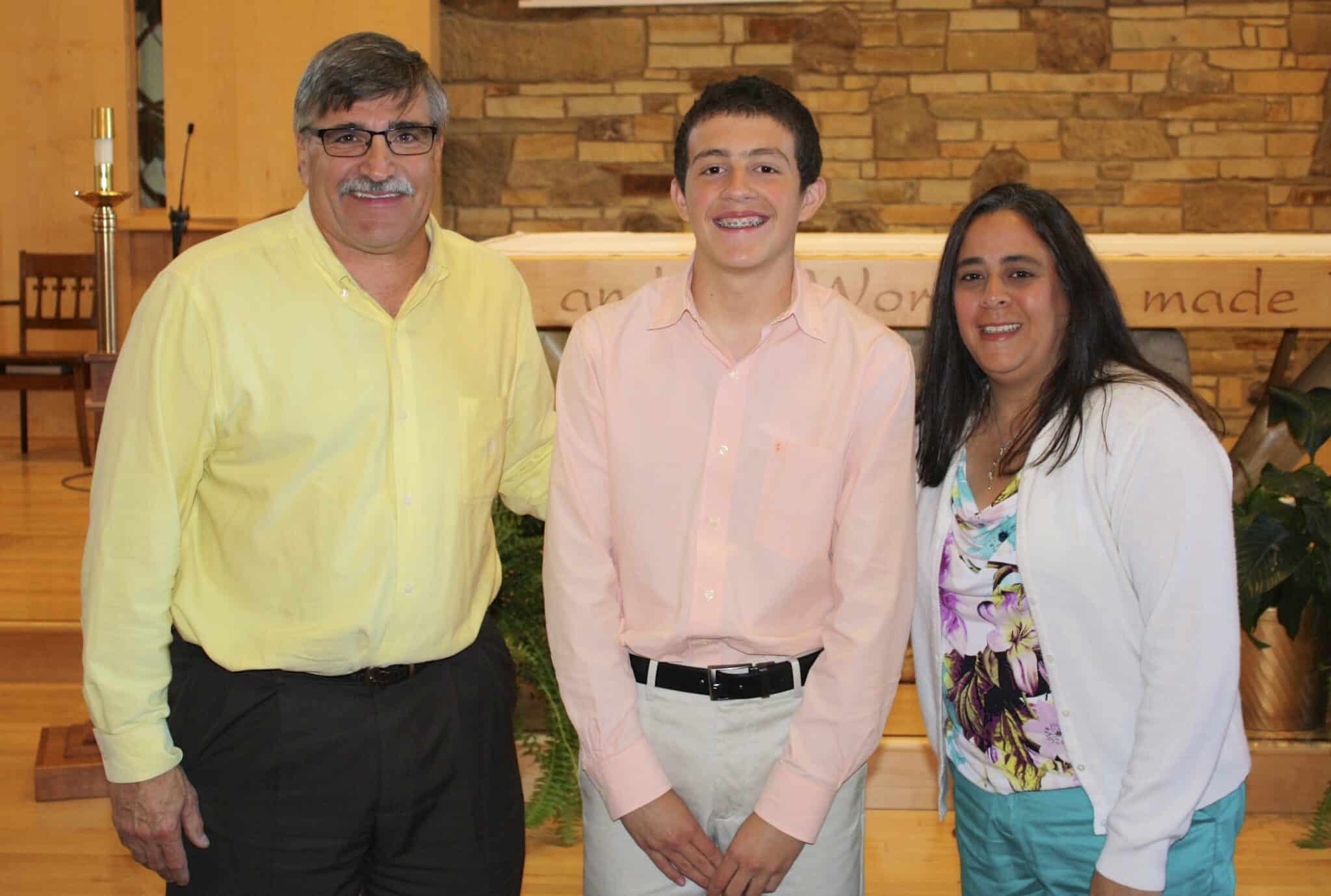 Joe Pallante, a recent graduate of St. Helen School, received the Felicia Miraglia Almstead Award during the class of 2015 honors assembly. With Joe are John Manfredi and Maria Flauto. (Submitted)