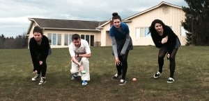 SUBMITTED Upon returning from spring break, NDCL students participated in a variety of activities to keep the Easter season front and center, culminating in an all school Mass. From left, sophomores Taylor Tomcany, Timothy Cermak, Sophia Hartog and Dana Kozan take part in egg games.