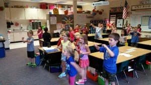 Submitted Regular short movement activities during the school day not only allow children to get their ‘wiggles’ out, but also energize them and increase their ability to focus on the next learning activity. A favorite Brain Break activity for students in Mrs. Jeannine Plavcan’s class is singing and dancing to “Boom Chicka Boom.”