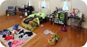 Over 150 items which may be indicative of dangerous risky behaviors are placed throughout the display made to resemble a teenager’s bedroom.
