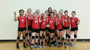 Submitted Members of the Cardinal Middle School seventh-grade volleyball team pose with their CVC Tournament trophy for winning the North bracket. The team finished the season 19-0 and were named league champions.
