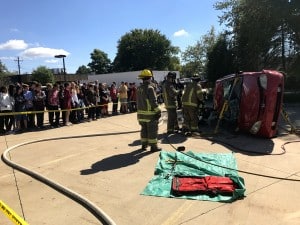 Submitted Eighth-graders watch as the Middlefield Fire Department conducts a Jaws of Life demonstration. The demo was part of a career day event for students.