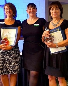 Submitted Geauga Department on Aging Director Jessica Boalt, center, congratulates Geauga County Department on Aging Senior Supporters of the Year April Suva, left, and Beverly Fertel, right.
