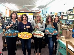 Submitted St. Mary mothers (l to r) Casey Ptasnik, Kelly Morano, Chris Graham, Lori Schaefer and Regina Colombi enjoy a night out crafting at The Nest.