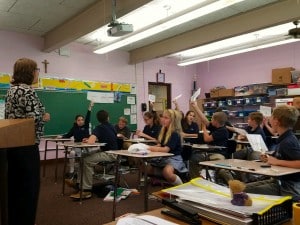 Submitted Mrs. Fedak's sixth-grade science class listens to a visitor from Geauga Waste Management.