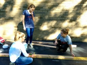 Submitted St. Mary junior high students Grayce Young, Shea Finger and Isabella Cerimele work together to build a catapult for the Pumpkin Chuckin contest.