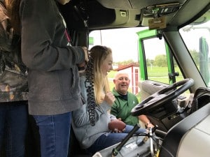 Submitted Seventh-grader Jordan R. reacts after blowing the horn on the R+L Carriers Hometown Hauler. The company visited CMS to give students insight on careers with the carrier.