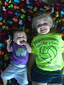 Submitted Baby Emma Stouffer and her big sister Abbi show their Volley for the Cause spirit.