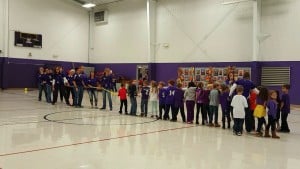 Submitted Burton Elementary School students line up to a game of tug of war against their teachers.
