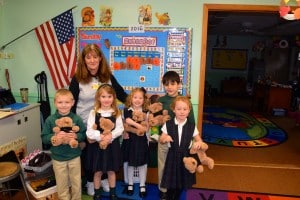 Submitted With nurse Leonette and their new teddy bear friends are (l to r) Oliver Brent, of Burton; Gabriella Palmer, of Newbury; Adelaide Miniard, of Newbury; Wyatt Fuhry, of Middlefield; and Anna Risk, of Burton.