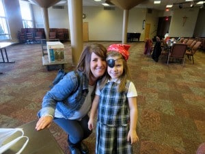 Submitted All hands were on deck at NDES’ Scholastic Book Fair as kindergarten students invited a special "pirate" guest to join them for lunch and to view the immense collection of books. From left are Madyson Petro and her mother, Jennifer Petro.