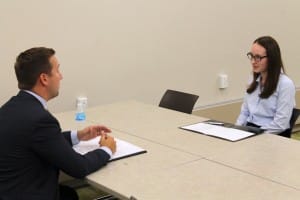 Submitted NDCL alumnus Matt Lallo ‘02 interviews junior Hailey Oppenlander in Business in the 21st Century class exercise.