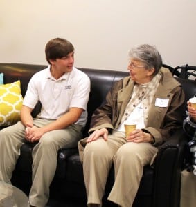 Submitted NDCL senior Chris Jerme visits with Sr. Patricia Pasek.
