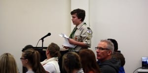 Submitted West G sophomore Greg Goden presents his Eagle Scout project at the West Geauga Board of Education meeting held Oct. 24.