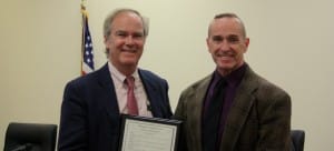 Submitted Michael Kilroy’s service to the West Geauga Schools was recognized at the Oct. 24 board meeting. Kilroy, past president and member of the West Geauga Board of Education, was presented with a proclamation that documented his activities and philanthropy on behalf of West Geauga Local Schools. With Kilroy is Superintendent Richard Markwardt.