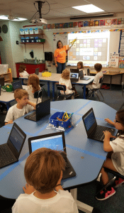 Submitted Gurney Elementary School first-graders are using Google Chromebooks for reading and math.