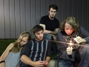 Submitted A group of friends, played by Kaia Bulkowski, Jeremy Bilek and Hunter Sarbach, experiment with drugs while The Mind, played by Jonathan Hunter, tries to figure his way out of the addiction in “Complete and Total” at Geauga Lyric Theater Nov. 12 at 7 p.m.