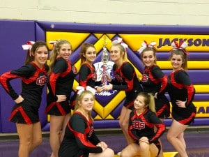 Submitted Members of the Cardinal High School Competitive Cheer Team bring home first place at a competition in Massillon on Nov. 20. Members of the squad are: Ashley R., Lacey P., Sarah S., Sarah H., Terryan M., Katlyn L., Erika E. and Maddie S.