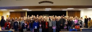 Submitted West Geauga Middle School eighth-graders recently met with Holocaust survivor Ellis Lewin at Shaarey Tikvah Synagogue.